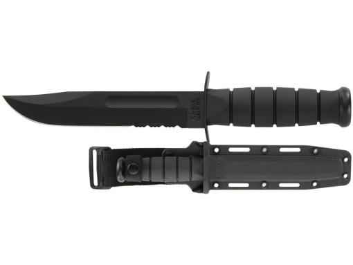Ka-Bar US Army Fighting Knife 1095 Combo Blade Black Kraton G Handle Front Side with Sheath