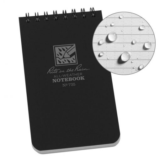 Rite in the Rain Top Spiral Notebook 3x5 - Black Front Side Closed