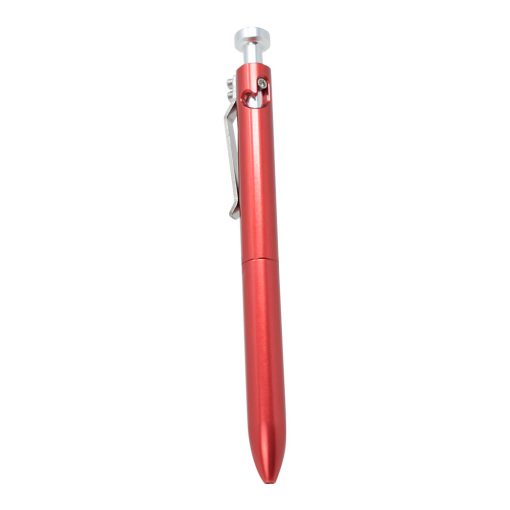 A Karas Bolt V2 Pen - Aluminum Red with a metal clip on it.