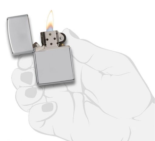 Zippo - Armor High Polish Chrome Lighter Front Side Open With Hand Graphic