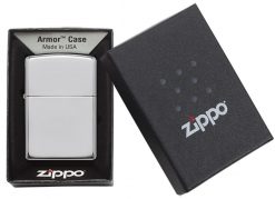 Zippo - Armor High Polish Chrome Lighter Front Side Closed in Box