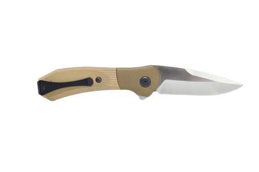 Buck Knives Paradigm Auto Assist S35VN Drop Point Blade - Brown G-10 Handle Back Side Open