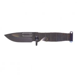 Medford USMC Fighter Flipper S35VN Black PVD Drop Point Blade Tumbled Titanium Handles With Flamed Pommel and Clip Front Side Open