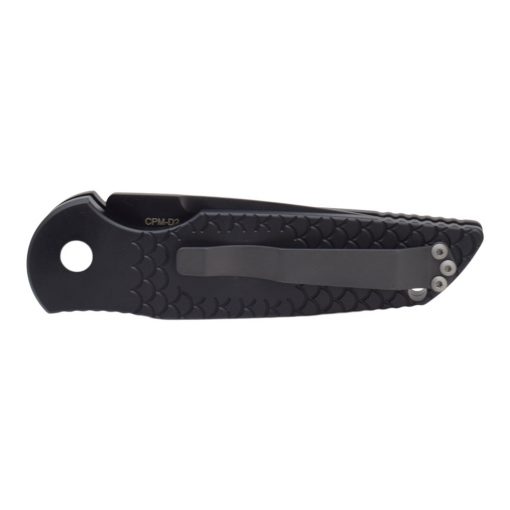 Pro-Tech Tactical Response 3 Black D2 Clip Point Blade Black Fish Scale Handle Back Side Closed