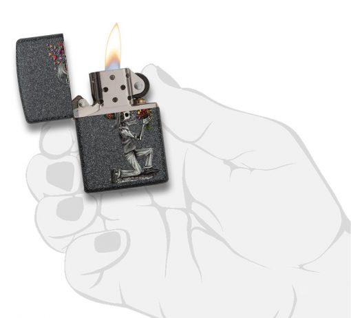 Zippo - Iron Stone Couple Lighter (Set of 2) Front Side Right Open With Hand Graphic