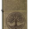 Zippo - Tree of Life Antique Brass Lighter Front Side Closed Angled