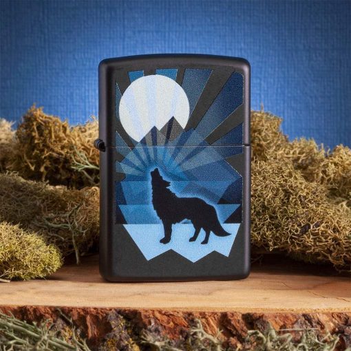 Zippo - Wolf and Moon Lighter Front Side Closed With Background