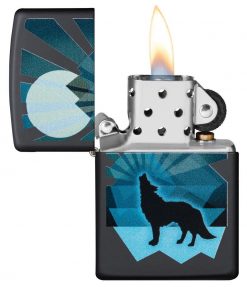 Zippo - Wolf and Moon Lighter Front Side Open