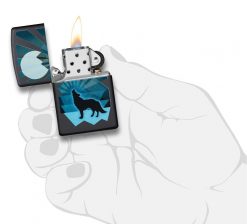 Zippo - Wolf and Moon Lighter Front Side Open With Hand Graphic