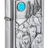 Zippo - Wolf Pack and Moon Emblem Lighter Front Side Closed Angled