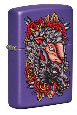 Zippo - Wolf Lighter Front Side Closed Angled