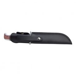 Buck Knives 119 Fixed 420HC Clip Point Blade - Nickel/Ebony Back Side Sheathed