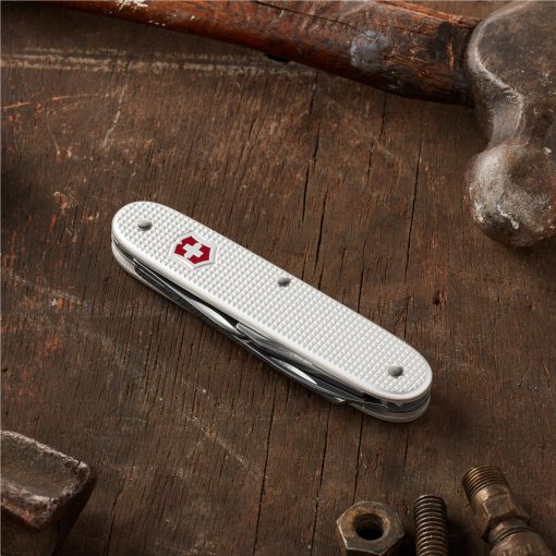 Victorinox Electrician Pocket Knife Silver Alox Front Side Closed On Ground
