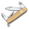 A Victorinox Limited Edition 2019 Pioneer Alox Champagne with a gold handle.