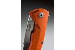 LionSteel KUR Sleipner Steel Blade Orange G10 Handle Front Side Closed Close Up