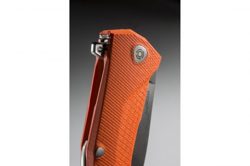 LionSteel KUR Sleipner Steel Blade Orange G10 Handle Flipper Close Up