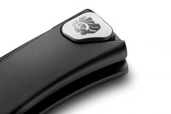LionSteel Thrill Aluminum M390 Blade Black Aluminum Handle SlipJoint Knife Clip Button Close Up