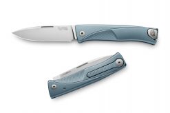 LionSteel Thrill Titanium M390 Blade Blue Titanium Handle SlipJoint Knife Front Side Open Back Side Closed