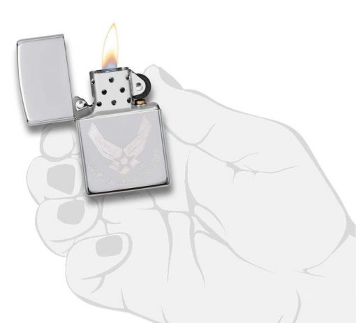 Zippo - U.S. Air Force Emblem Lighter Front Side Open With Hand Graphic