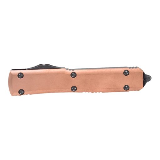 Microtech Ultratech T/E Damascus Blade OTF Copper/Black Handle Front Side Closed