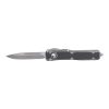 Microtech UTX-70 OTF Automatic Knife S/E Stonewashed Blade Black Distressed Aluminum Handle Front Side Open