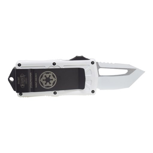 Microtech Exocet Stormtrooper White D/E CA Legal OTF Automatic White Handle Back Side Open