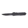 Microtech Scarab 2 Black DLC S/E Fully Serrated Blade OTF Automatic Knife Black Aluminum Handle Front Side Open