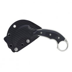 Microtech Bastinelli Iconic Karambit M390 Fixed Blade Black G-10 Handle In sheath front side