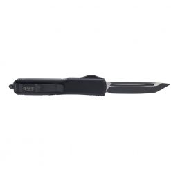 Microtech Ultratech OTF Automatic Knife T/E Black DLC Blade Black Aluminum Handle Back Side Closed