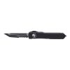 Microtech Ultratech OTF Automatic Knife T/E Black DLC Combo Edge Blade Black Aluminum Handle Front Side Open