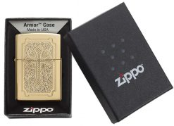 Zippo - Armor Eccentric Cross Design High Polish Brass Lighter Front Side Closed in Box