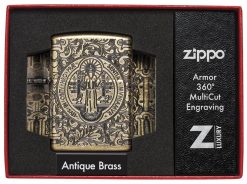 Zippo - St. Benedict Design Lighter Front Side Closed in Box