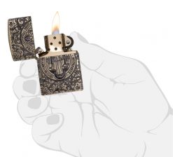 Zippo - St. Benedict Design Lighter Front Side Open With Hand Graphic