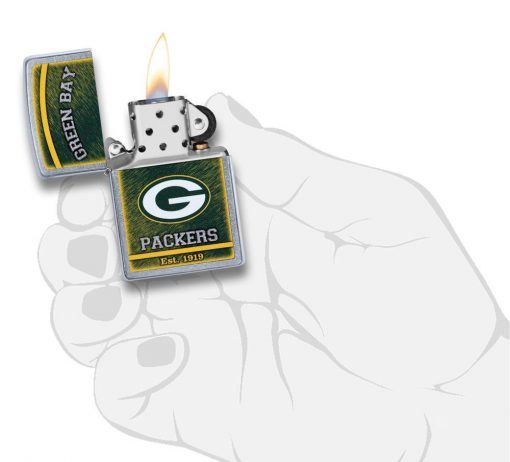 Zippo - NFL Green Bay Packers Design Lighter Front Side Open With Hand Graphic