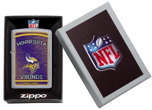 Zippo - NFL Minnesota Vikings Design Lighter Front Side Open In Box