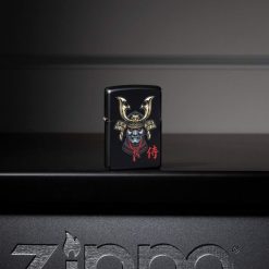 Zippo - Samurai Helmet Design Lighter Front Side Closed With Background