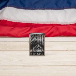 Zippo - U.S. Marine Corps Lighter Front Side Closed With Flag Background