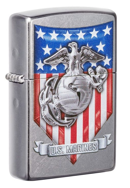 Zippo - U.S. Marine Corps Emblem Lighter Front Side Closed Angled