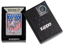 Zippo - U.S. Marine Corps Emblem Lighter Front Side Closed in Box