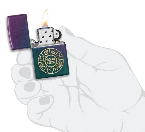 Zippo - Lucky Symbols Design Lighter Front Side Open With Hand Graphic