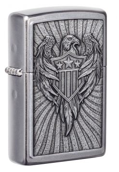 Zippo - Eagle Shield Emblem Design Lighter Front Side Closed Anfgled