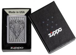 Zippo - Eagle Shield Emblem Design Lighter Front Side Closed in Box