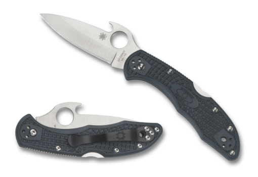 Spyderco Delica 4 Emerson Opener Lockback Knife Satin VG-10 Blade Grey FRN Handle Front Side Open and Front Side Closed