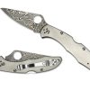Spyderco Delica 4 Lockback Knife Damascus Blade Titanium Handle Front Side Open and Front Side Closed