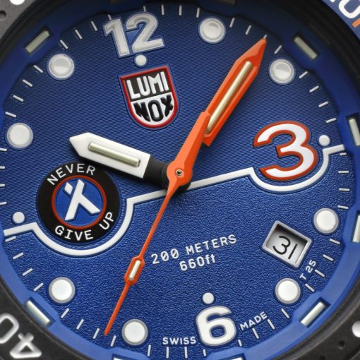 Luminox Bear Grylls Survival SEA Rule of 3 Limited Edition Black/Orange Watch Face Close Up