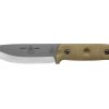 TOPS - Brakimo Knife Tumbled Finish 1095 Fixed Blade Green Canvas Micarta Handle Front Side
