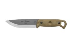 TOPS - Brakimo Knife Tumbled Finish 1095 Fixed Blade Green Canvas Micarta Handle Front Side