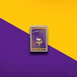 Zippo - NFL Minnesota Vikings Design Lighter Front Side Purple and Yellow Background