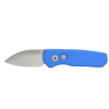 Protech Runt 5 CA Legal Auto Stonewashed 20CV Wharncliffe Blade Blue Aluminum Handle Front Side Open