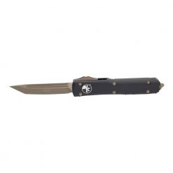 Microtech Ultratech T/E OTF Automatic Knife Apocalyptic Bronze Blade Black Handle Front Side Open